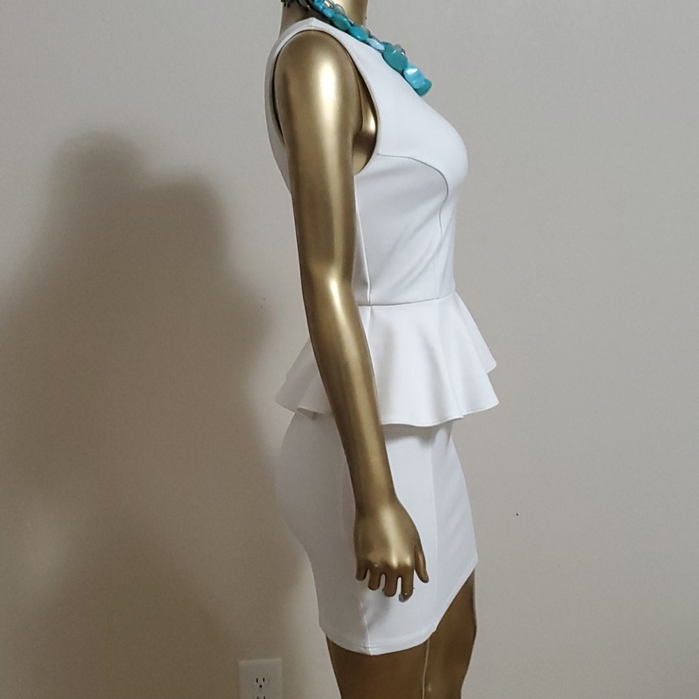 TopShop White Peplum Bodycon Mini Dress Size 4 - Picture 4 of 8